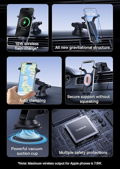 Baseus Support de voiture à chargement sans fil Pro 15 W – C40447002113-Z1