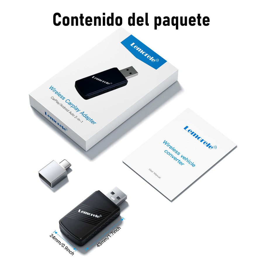 Adaptateur Universel Sans Fil Lemorele P90 pour CarPlay et Android Auto