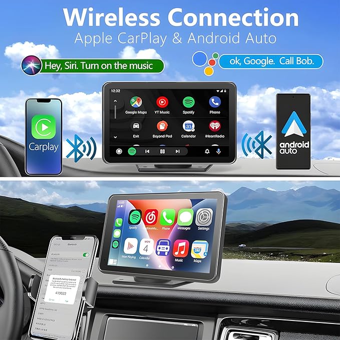 Écran Voiture Portable 7" 7002CP avec CarPlay & Android Auto Sans Fil