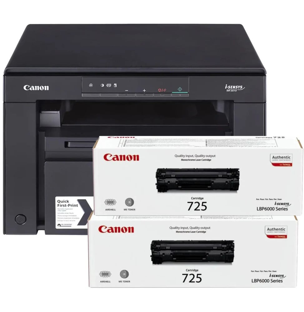 Imprimante A4 Multifonction Laser Monochrome Canon i-SENSYS MF3010 +2 Toner 725 (5252B034AA)