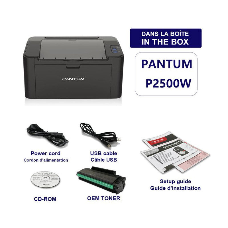 IMPRIMANTE PANTUM LASER MONOCHROME P2500W A4 22PPM WIFI