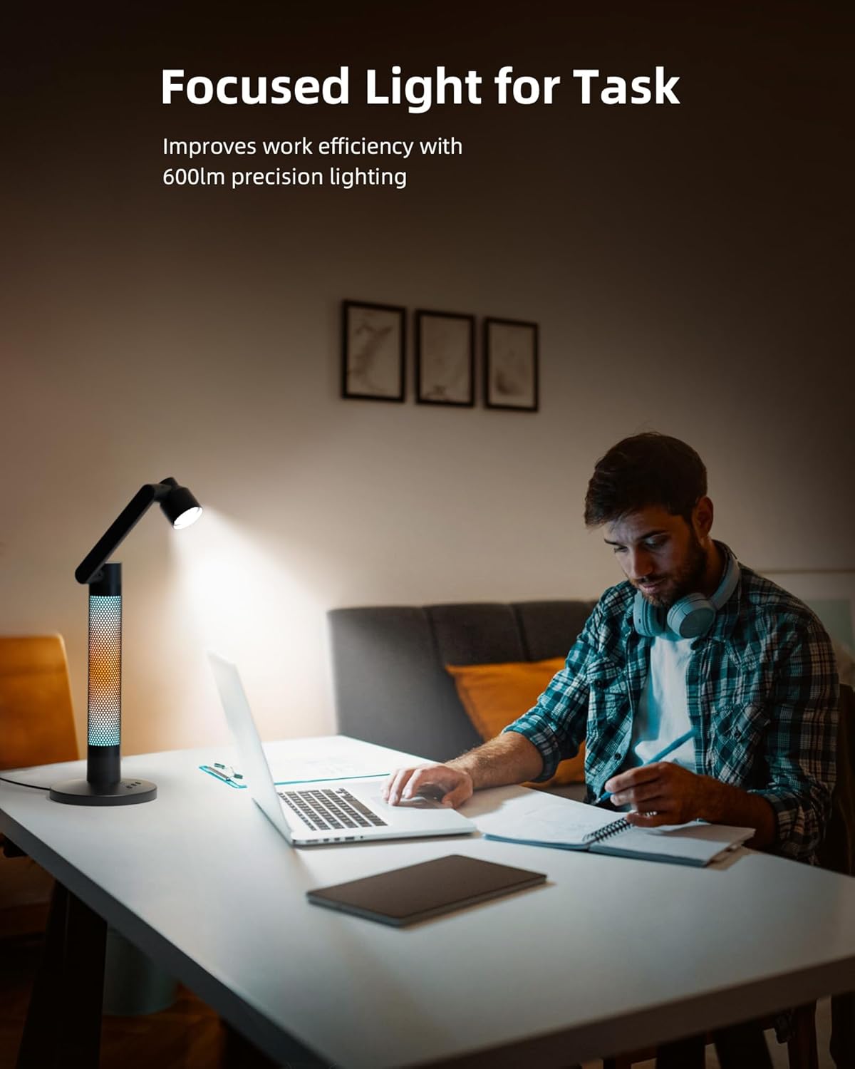 Lytmi Lampe de Bureau LED Évolutive | Lecture Ciblée & Ambiance RGBWW, Synchronisation Musicale