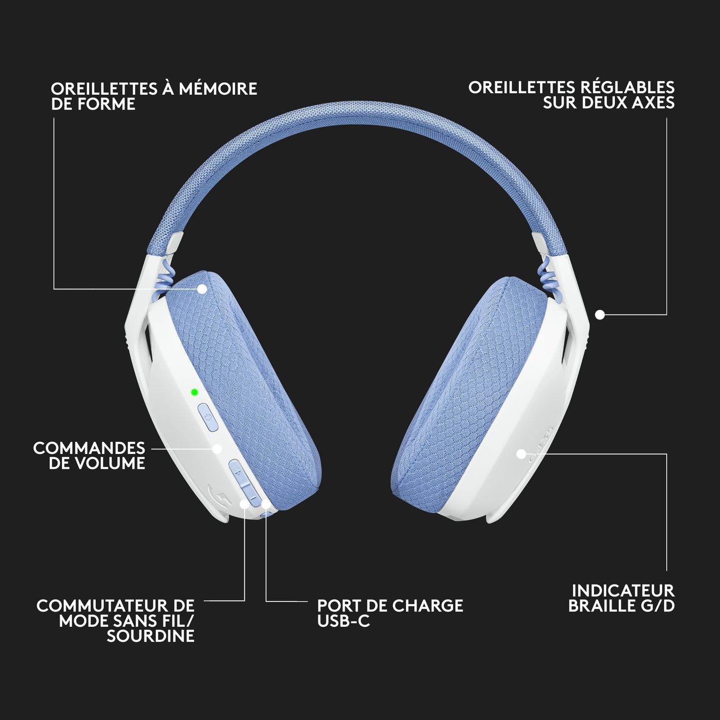 Logitech G G435 Casque Sans fil Arceau Jouer Bluetooth Blanc