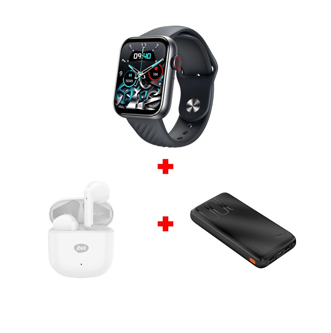 Pack Essentiel Itel : Montre Connectée O21 + PowerBank Star100 + Buds S10 Sahara Edition