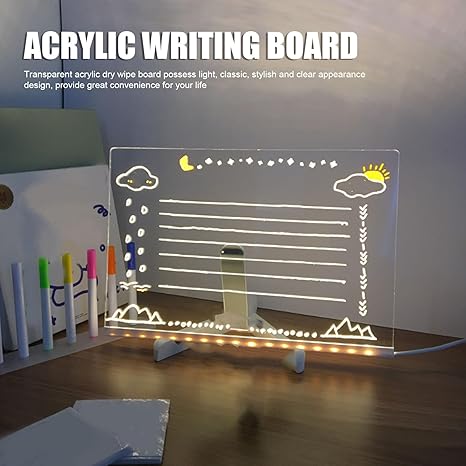 Tableau Acrylique Transparent Rétroéclairé - Ardoise Bureau LED avec Support (60x40 cm)