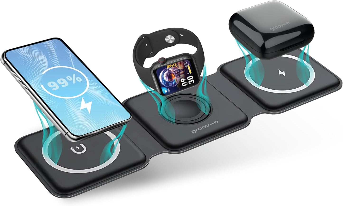 Chargeur Wireless 3 En 1 Sans fil pour iPhone Iwatch AirPods Station de Charge Pliant