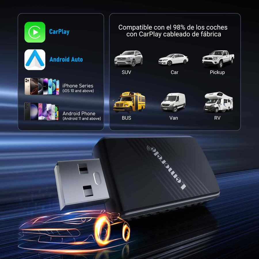 Adaptateur Universel Sans Fil Lemorele P90 pour CarPlay et Android Auto