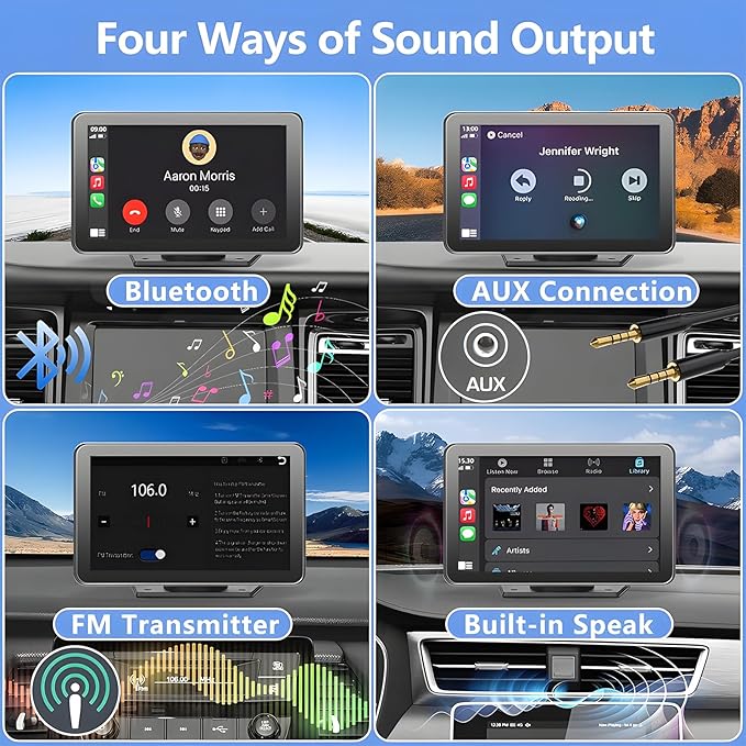 Écran Voiture Portable 7" 7002CP avec CarPlay & Android Auto Sans Fil